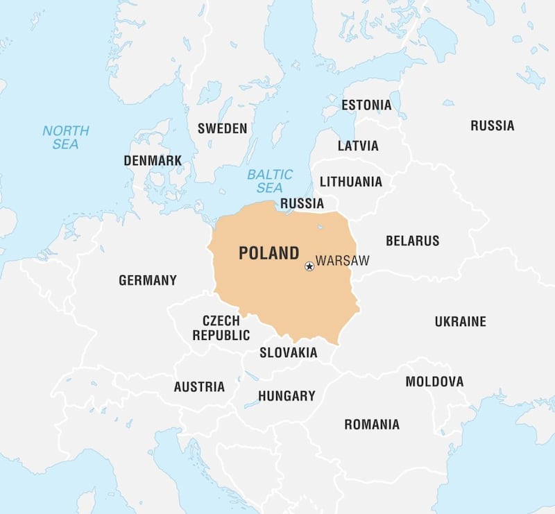 Poland shares a land border to its north with Russia.