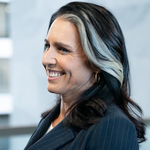 Former US Representative Tulsi Gabbard, President-elect Donald Trump's nominee for Director of National Intelligence, arrives to meet with US Senators on Capitol Hill in Washington, DC, on January 9, 2025.