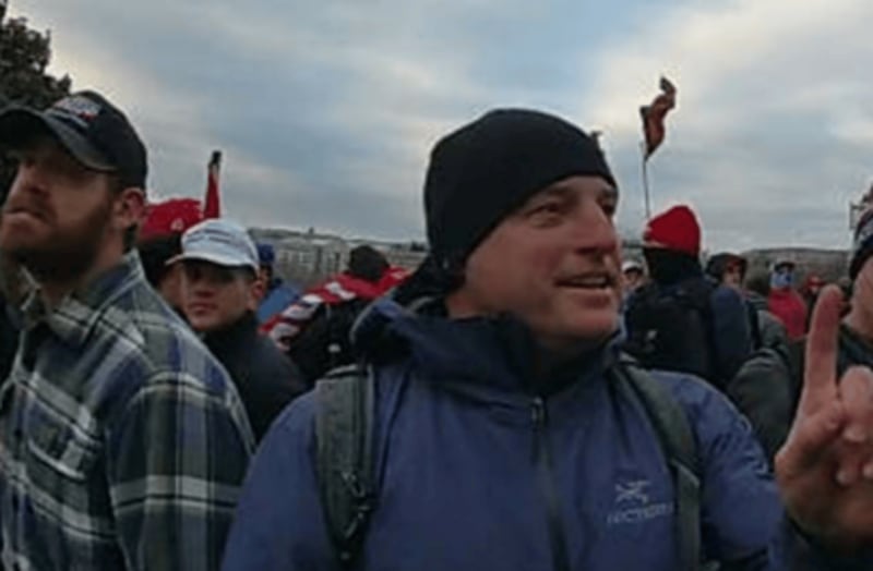 Jared Wise seen during the January 6 riot at the Capitol.