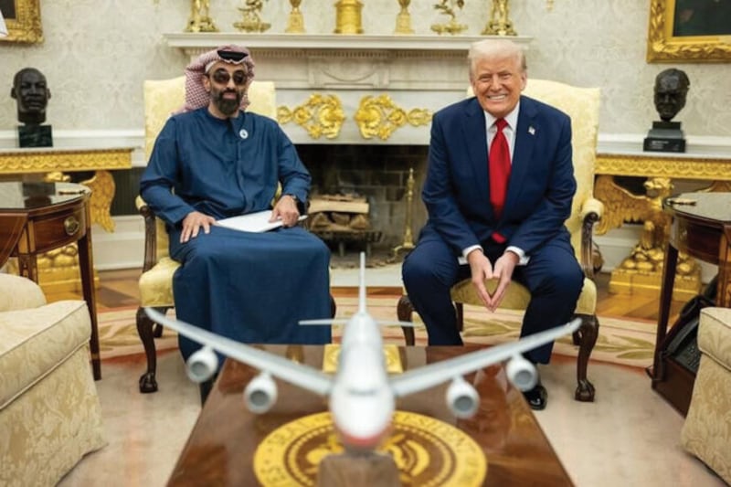 Sheikh Tahnoon bin Zayed Al Nahyan, the Deputy Ruler of Abu Dhabi, meets with Donald Trump in the Oval Office.