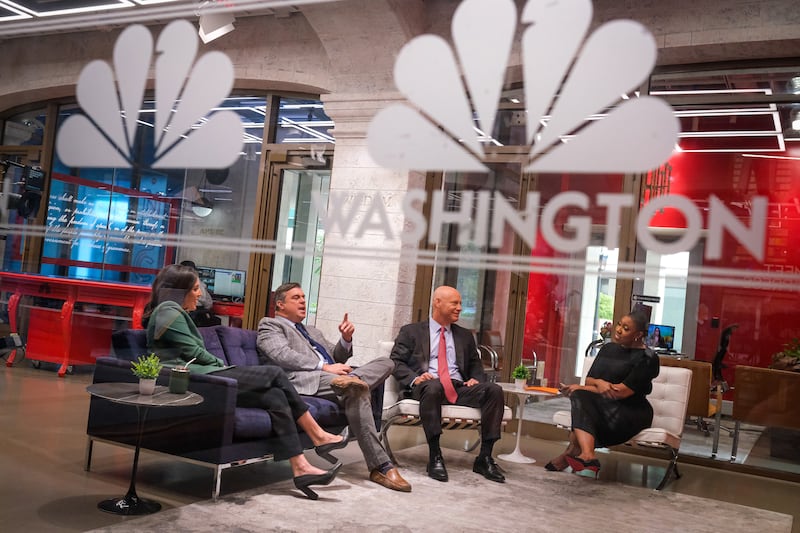 Hallie Jackson, NBC News Senior Washington Correspondent, Jonathan Martin, Politics Bureau Chief & Senior Political Correspondent, POLITICO, Marc Short, Former Chief of Staff to Vice President Mike Pence, and Symone Sanders-Townsend, Host, MSNBC's The Weekend, appear on "Meet the Press" in Washington D.C., Sunday, Sep. 15, 2024. --