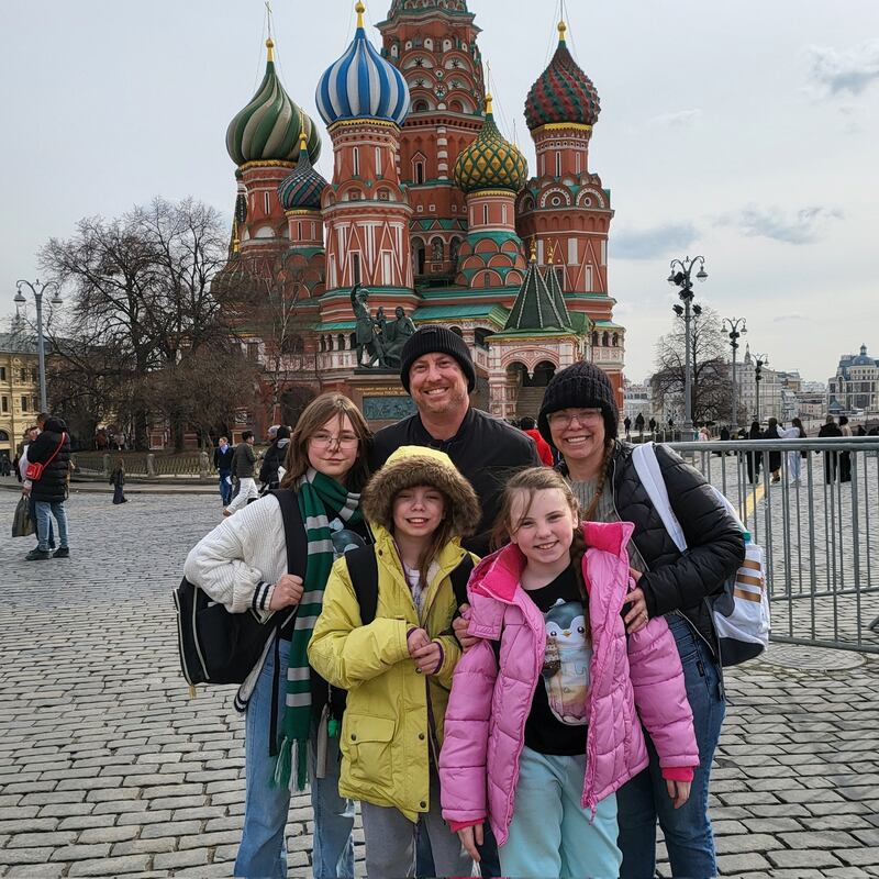 The Huffman family in Moscow's Red Square.