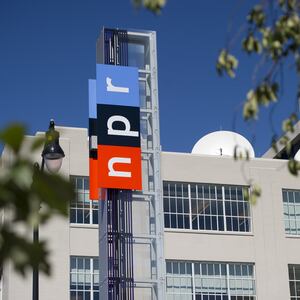 NPR logo outside its building.