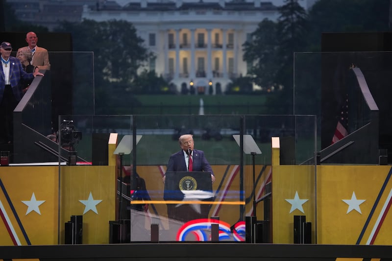 WASHINGTON, DC - JUNE 14: U.S. President Donald Trump conducts a U.S. Army Re-enlistment Ceremony on June 14, 2025 in Washington, DC. The U.S. Army is marking its 250th birthday with the military parade including roughly 6,600 troops, 150 vehicles, and over 50 aircraft.  The parade, which coincides with President Donald Trump's 79th birthday, is designed to tell the history of the Army. (Photo by Andrew Harnik/Getty Images)