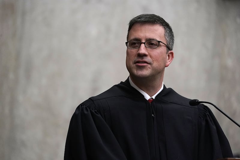 U.S. District Judge Trevor N. McFadden speaks during his investiture ceremony April 13, 2018 at the U.S. District Court in Washington, DC. Mc.