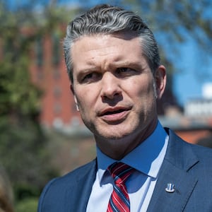 US Defense Secretary Pete Hegseth speaks to reporters after being interviewed in front of the White House in Washington, DC, on March 21, 2025. Donald Trump announced earlier that Boeing has been awarded the contract for the Air Force's next-generation stealth fighter plane, which the 47th US president said would be named the F-47. (Photo by Annabelle GORDON / AFP) (Photo by ANNABELLE GORDON/AFP via Getty Images)