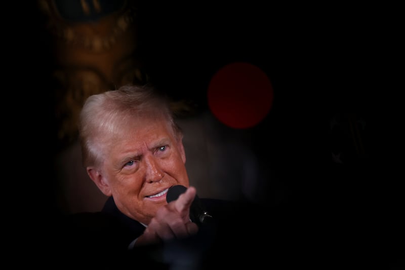President-elect Donald Trump gestures as he makes remarks at Mar-a-Lago in Palm Beach, Florida on January 7, 2025.