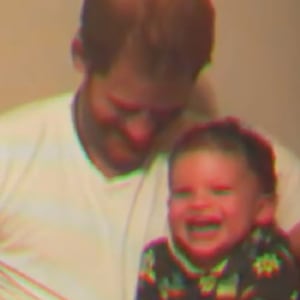 Three images of Prince Harry holding his kids