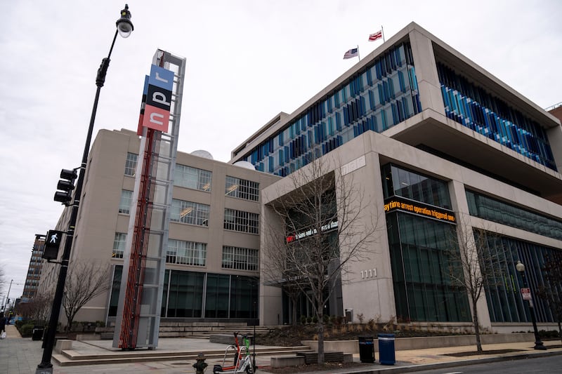 WASHINGTON, DC - FEBRUARY 22: A view of the National Public Radio (NPR) headquarters on North Capitol Street February 22, 2023 in Washington, DC. NPR CEO John Lansing announced in a memo to staff that the network is planning to lay off around 10% of its workforce, citing a decline in advertising revenue.  (Photo by Drew Angerer/Getty Images)
