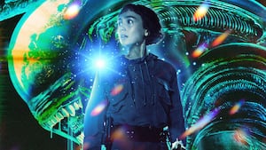 A photo illustration of Sydney Chandler as Wendy on Alien: Earth.
