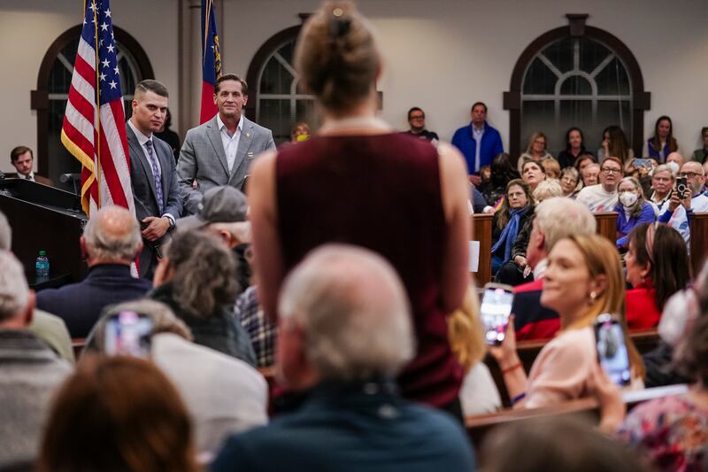Republican U.S. Rep. Rich McCormick listens to a question from an attendee during a town hall meeting on Thursday, February 20, 2025 in Roswell, GA.