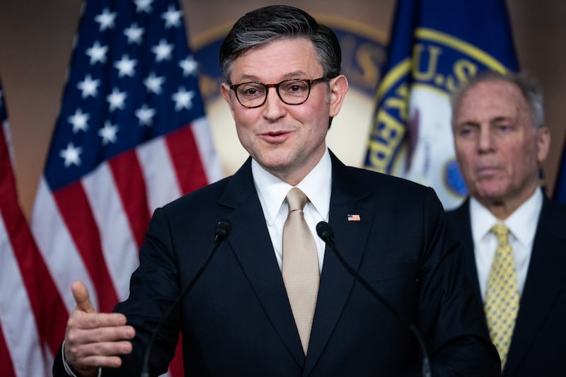 UNITED STATES - JANUARY 7: Speaker of the House Mike Johnson, R-La., conducts a news conference in the Capitol Visitor Center after a meeting of the House Republican Conference on Tuesday, January 7, 2025. (Tom Williams/CQ-Roll Call, Inc via Getty Images)