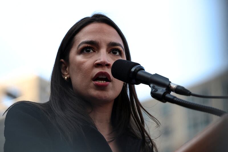 Representative Alexandria Ocasio-Cortez (D-NY) speaks during a May Day rally in New York City.