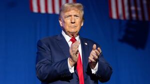 Republican presidential candidate, former President Donald Trump arrives at a campaign event at the Whittemore Center Arena in Durham, New Hampshire. 