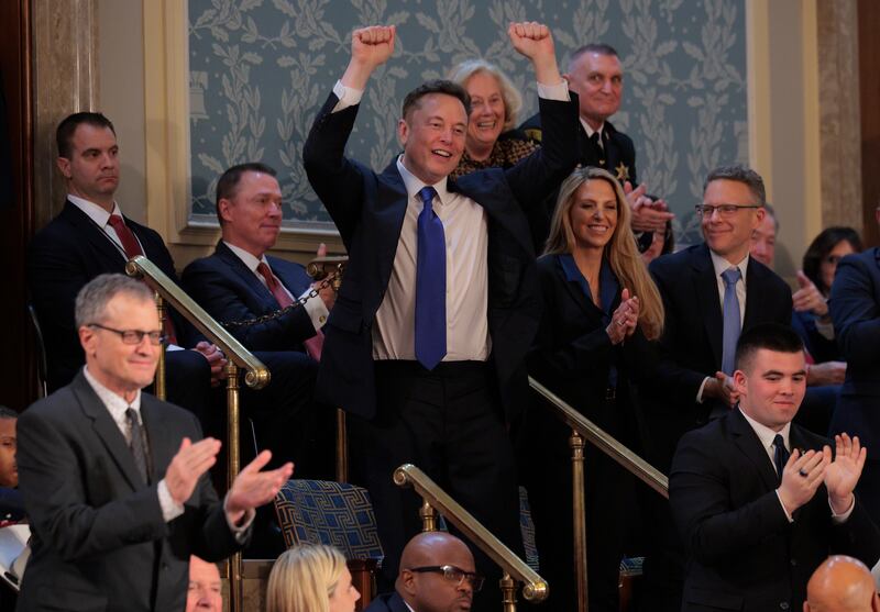 White House Senior Advisor to the President and Tesla and SpaceX CEO Elon Musk cheers as U.S. President Donald Trump addresses a joint session of Congress at the U.S. Capitol on March 04, 2025 in Washington, DC.