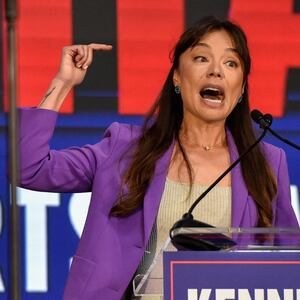 Nicole Shanahan speaks as she becomes the vice presidential candidate of independent presidential candidate Robert F. Kennedy, Jr., in Oakland, California., U.S., March 26, 2024. REUTERS/Laure Andrillon
