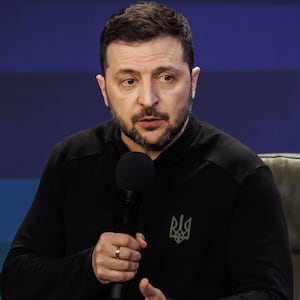 KYIV, UKRAINE - FEBRUARY 23: President of Ukraine Volodymyr Zelenskyi gives a press conference during the forum 'Ukraine. Year 2025' on February 23, 2025 in Kyiv, Ukraine. Forum 'Ukraine. Year 2025' is dedicated to the third anniversary of Russia's full-scale invasion of Ukraine. It discusses the most important issues of the country's development. (Photo by Yurii Stefanyak/Global Images Ukraine via Getty Images)