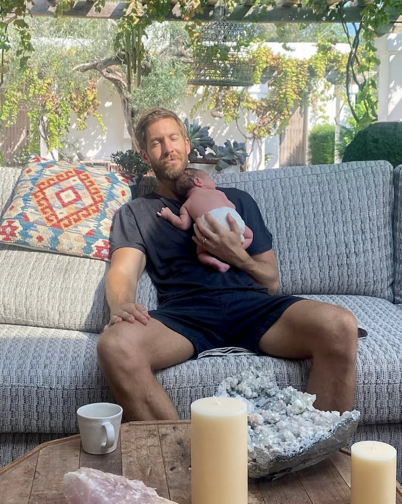 Calvin Harris pictured with his new son Micah.