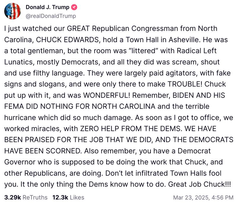 A March 23, 2025 post by President Donald Trump on Truth Social.