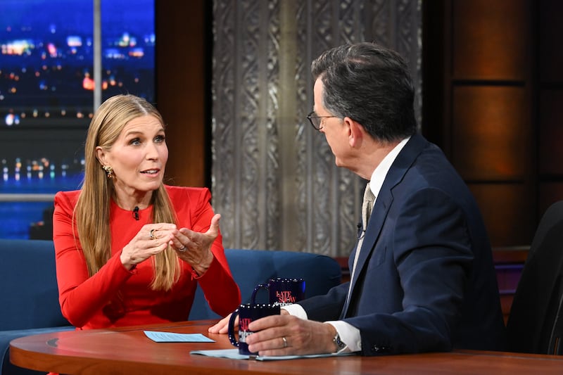 The Late Show with Stephen Colbert and guest Nicolle Wallace during Tuesday's June 10, 2025 show. (Photo by Scott Kowalchyk/CBS via Getty Images)