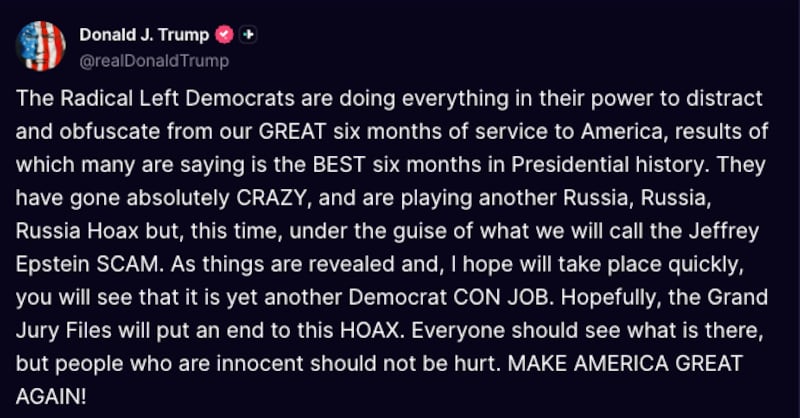 Trump's Truth Social post on Thursday night.