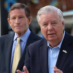 U.S. Senator  Lindsey Graham speaks during a press conference in Kyiv, Ukraine.
