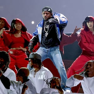 Kendrick Lamar performs onstage during Apple Music Super Bowl LIX Halftime Show
