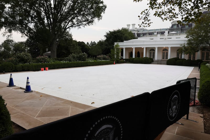 A view of the Rose Garden under construction at the White House in Washington, D.C., U.S. July 29, 2025. REUTERS/Umit Betkas