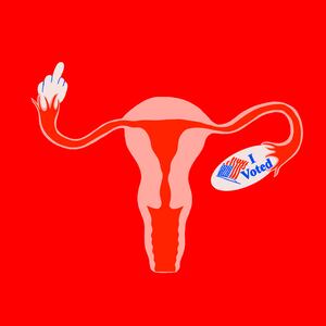 image of uterus giving middle finger and i voted sticker