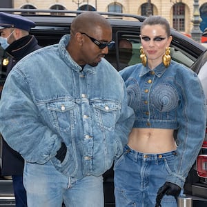 Kanye West and Julia Fox are seen on January 23, 2022 in Paris, France