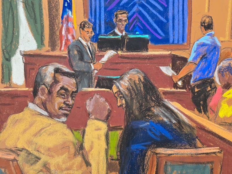 Courtroom sketch of Combs reacting to the verdict.
