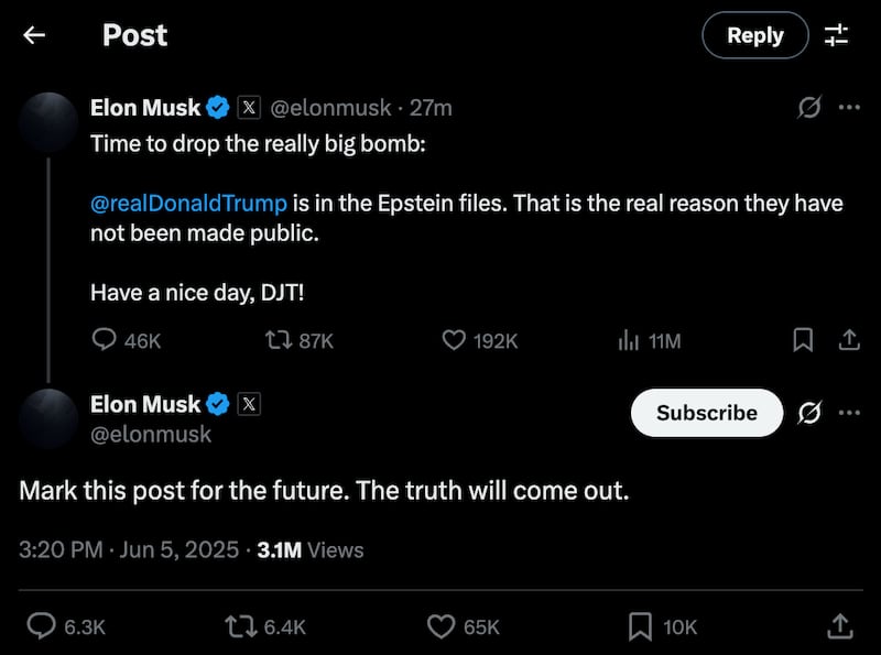 Elon Musk post