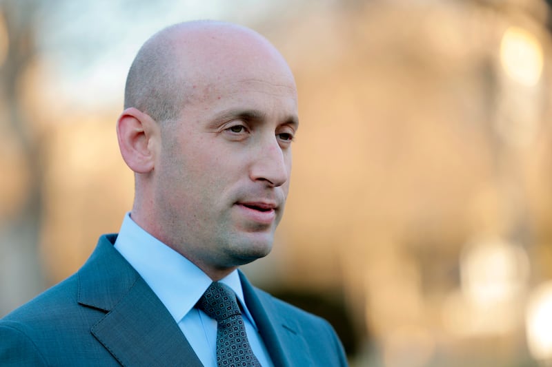 White House Deputy Chief of Staff Stephen Miller speaks to reporters outside of the White House on March 03, 2025 in Washington, DC.