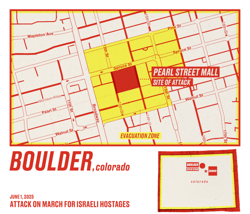Map of Boulder, Colorado where there was a terrorist attack on people marching in support of Israeli hostages