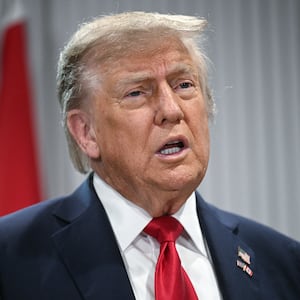 President Donald Trump speaks to the press as he meets Canadian Prime Minister Mark Carney during the Group of Seven (G7) Summit at the Pomeroy Kananaskis Mountain Lodge in Kananaskis, Alberta, Canada on June 16, 2025.