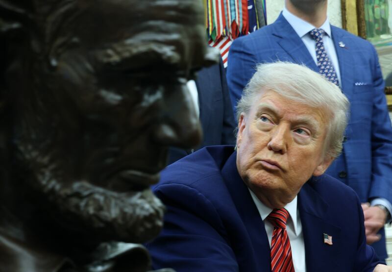 WASHINGTON, DC - MAY 23: U.S. President Donald Trump looks on in the Oval Office of the White House May 23, 2025 in Washington, DC. President Trump signed executive orders related to the nuclear power industry.  (Photo by Win McNamee/Getty Images)