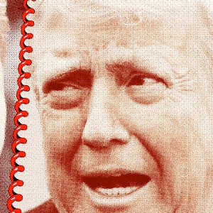Xi Jinping and Donald Trump with a phone cord between them