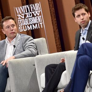 (L-R) Tesla Motors CEO and Product Architect Elon Musk, Y Combinator President Sam Altman and The New York Times Financial Columnist Andrew Ross Sorkin speak onstage during "What Will They Think of Next? Talking About Innovation" at the Vanity Fair New Establishment Summit at Yerba Buena Center for the Arts on October 6, 2015 in San Francisco, California.