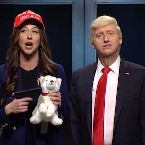 Heidi Gardner as Kristi Noem alongside James Austin Johnson as Donald Trump.