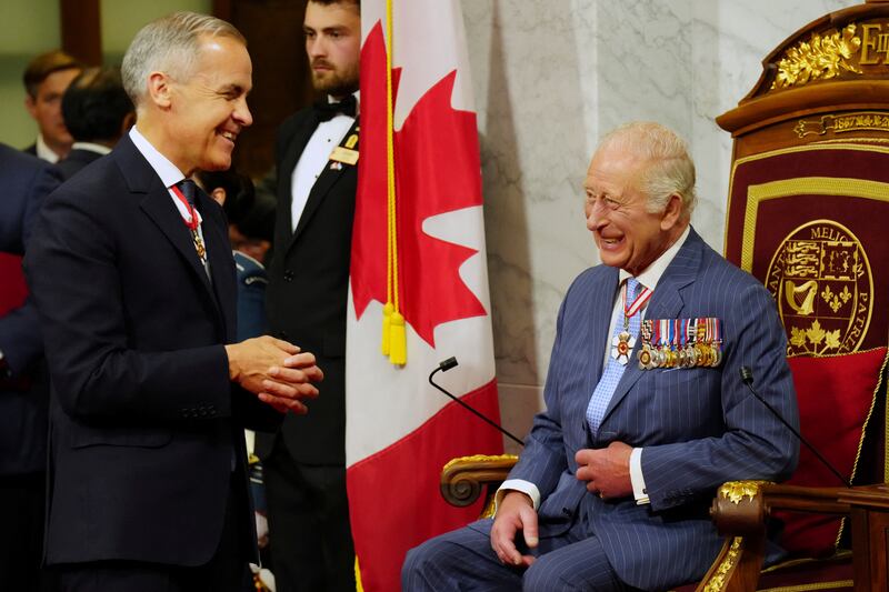 Canada's Prime Minister Mark Carney spoke with King Charles before Charles delivered a speech declaring Canada to be "strong and free."