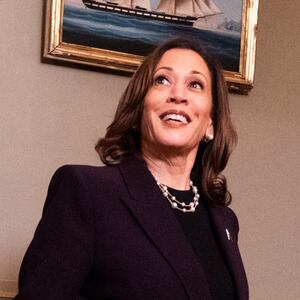 U.S. Vice President Kamala Harris arrives to speak to the press following a meeting with Israeli Prime Minister Benjamin Netanyahu