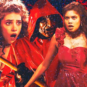 A photo illustration of Ella Rubin and Rebecca Ablack in Fear Street: Prom Queen.