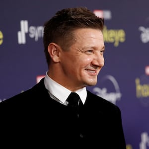 Jeremy Renner poses for a picture during the premiere of the television series “Hawkeye” at El Capitan theatre in Los Angeles, California, Nov. 17, 2021. 