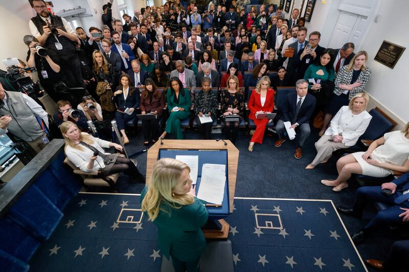 White House Press Secretary Karoline Leavitt holds a press briefing at the White House in Washington, D.C., U.S March 26, 2025. REUTERS/Carlos Barria