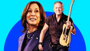 A photo illustration of Kamala Harris and Bruce Springsteen.
