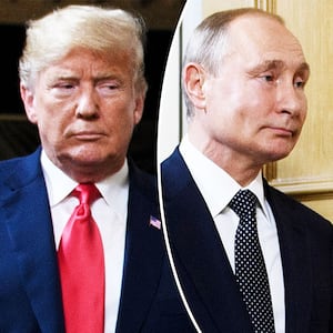 Donald Trump, Vladimir Putin split image