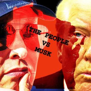 Donald Trump and Elon Musk with "the people vs musk" on the state of wisconsin